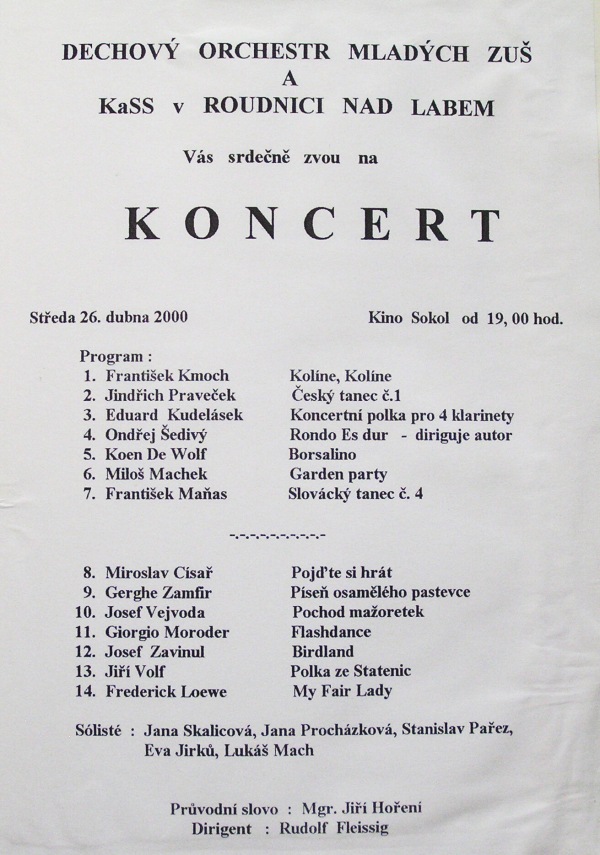 Program koncertu Dechového orchestru mladých z dubna 2000