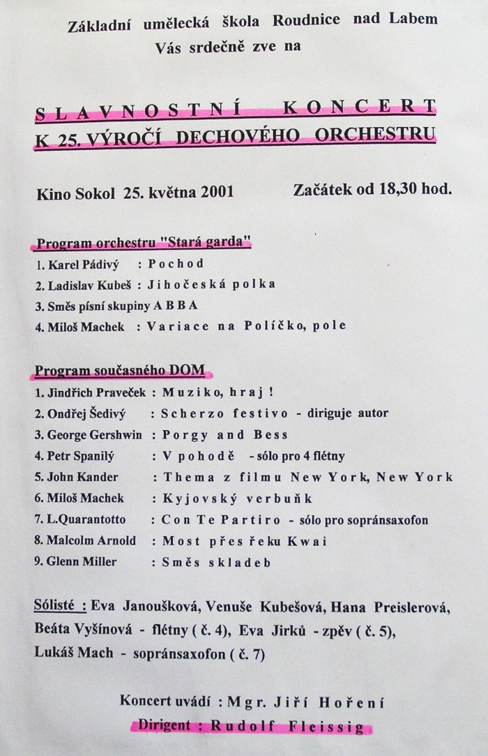 Program slavnostního koncertu k pětadvacátému výročí orchestru