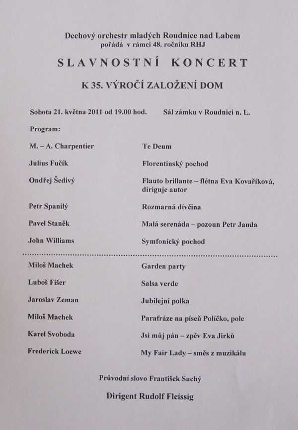 Program slavnostního koncertu k pětatřicátému výročí orchestru